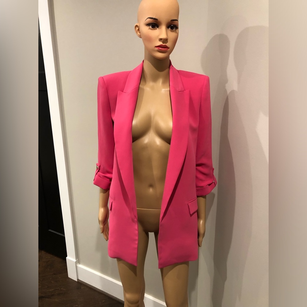 Zara pink ruched sleeve blazer